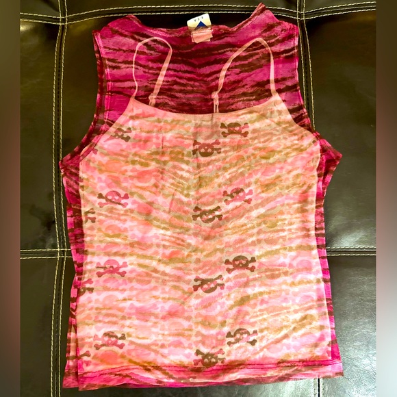 Y2K Pink Spaghetti strap BabySkull & Mesh Zebra 2-PieceTop - Picture 4 of 6